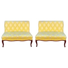 Midcentury French Provincial Style Settees in Regency Yellow, Pair