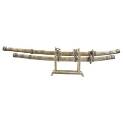 Pair of 20th Century Chinese Incised Bone Samurai Style Swords