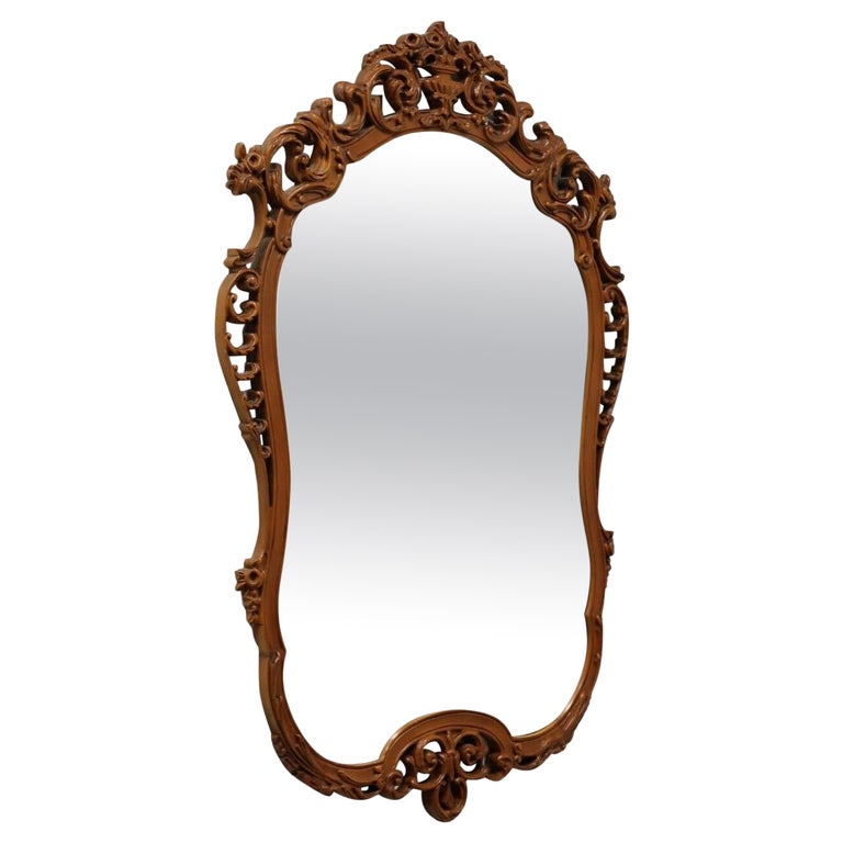 Antique Early 20th Century Carved Mahogany French Country Wall Mirror