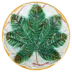 English George Jones Majolica Chestnut Leaf on a White Napkin Plate, circa 1870