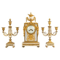 Late 18th Century Louis XVI Period Bronze Ormolu Mantel Clock with Candelabras