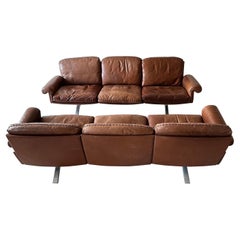 Vintage 1970s De Sede DS 31 Designer Sofa Dark Cognac Brown Leather