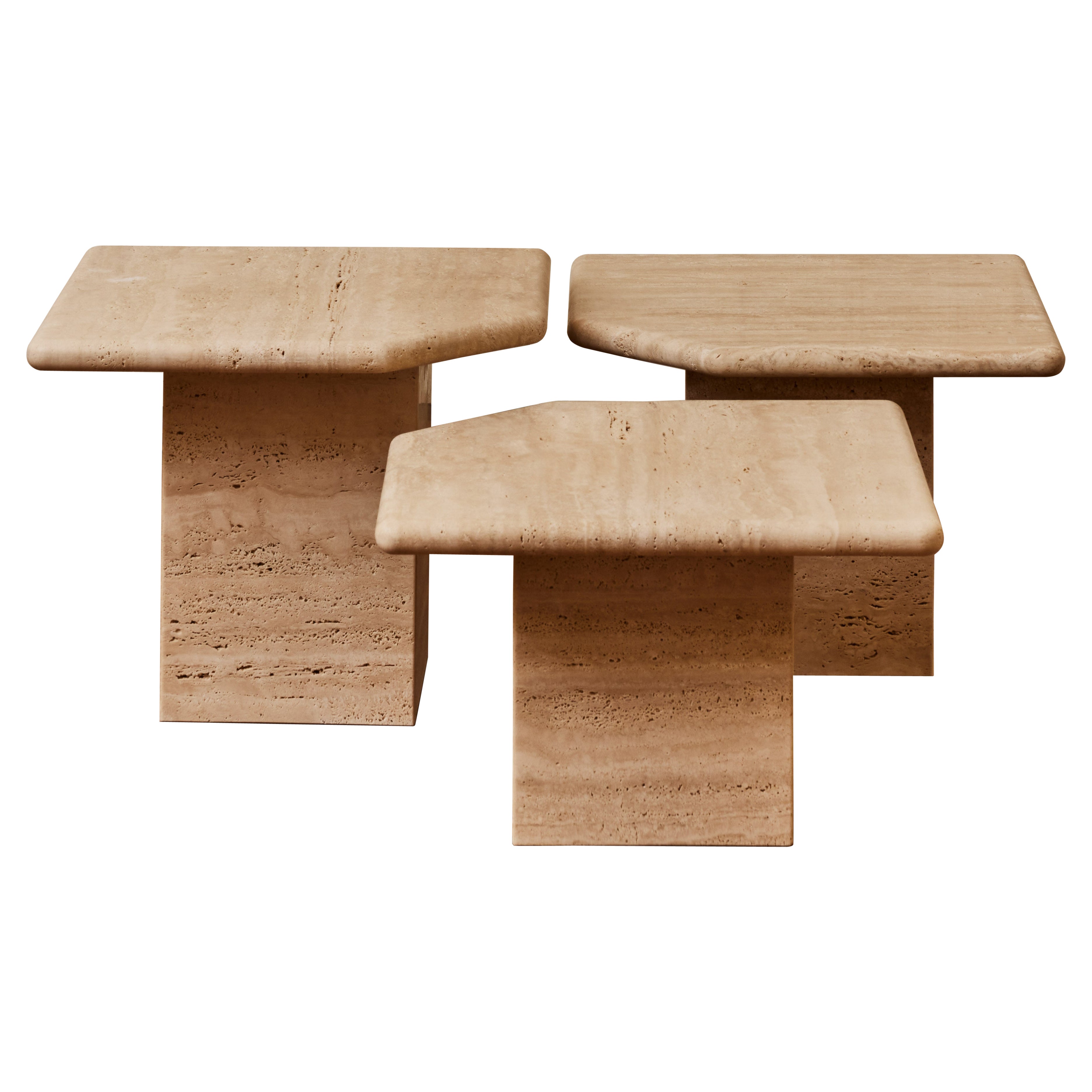 Set of 3 Coffee Tables in Travertine Stone by Studio Glustin For Sale
