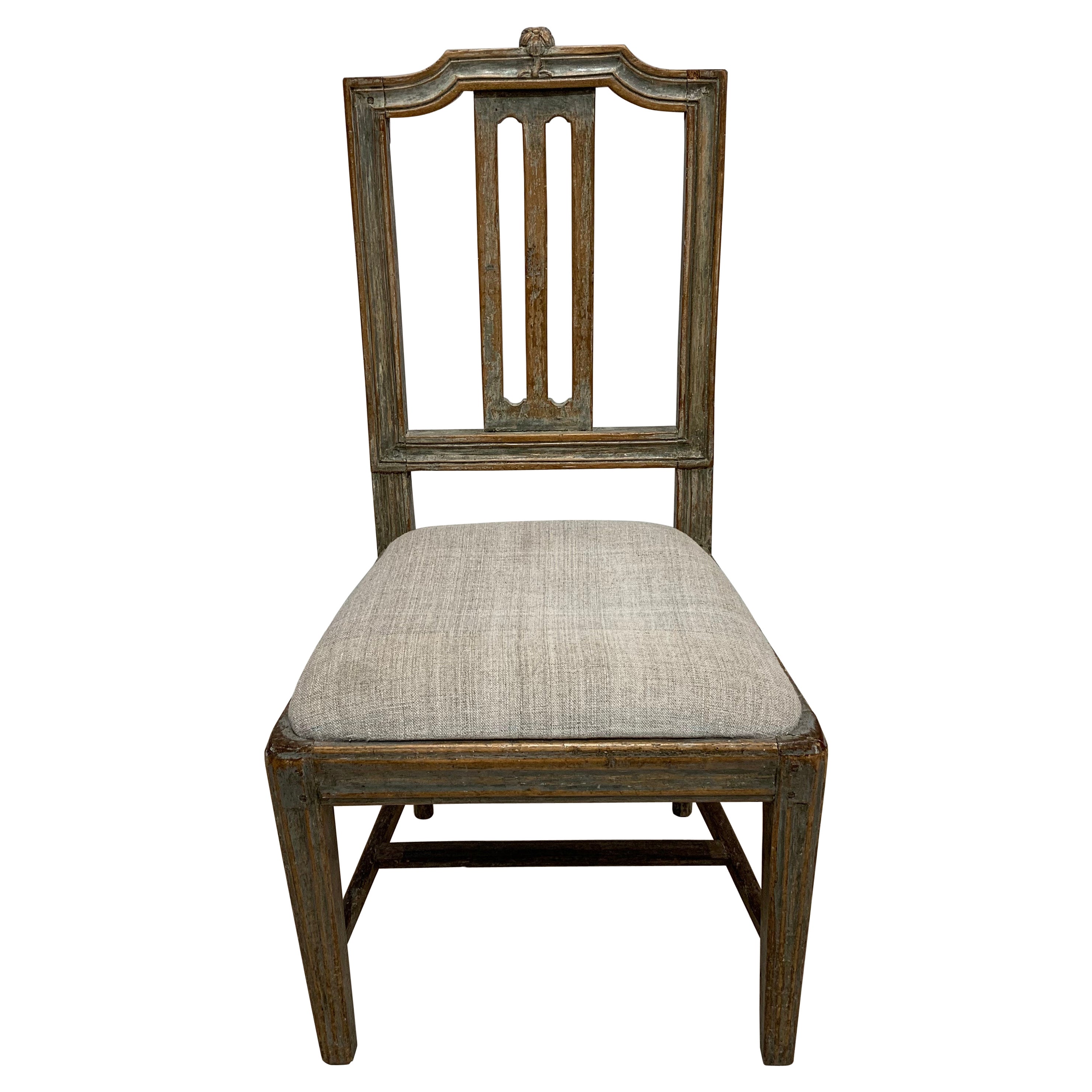 Painted Gustavian Swedish Side Chair with Decorative Flower Carving, circa 1800