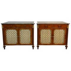 Pair of Georgian Style Console, Commode, Cabinets, Bronze, Marble Top