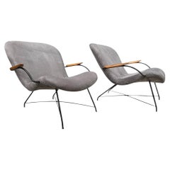 Sillones Modernos Brasileños de Tela, Madera y Metal, Carlo Hauner, Años 50