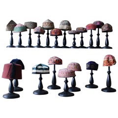 Collection of 20 Mid-20th Century Textile Eastern African Asians Hats on Stands