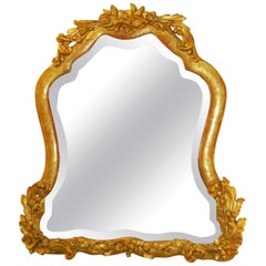 Italian Venetian 19th Century Waisted Gold Mirror Carved and Gesso Decoraton