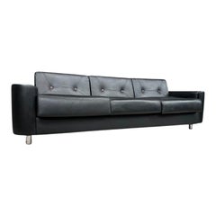 Mid-Century Modern Sofa in Black Leather & Wood by Jorge Zalszupin, Brazil, 1970