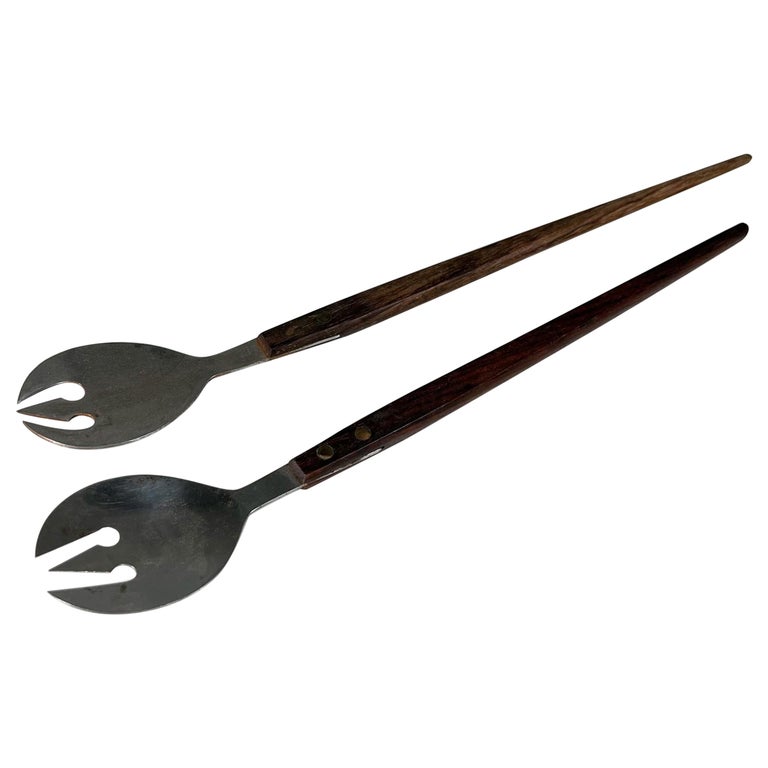 1960s Japanese MidCentury Modern Stainless Salad Serving Set Utensils