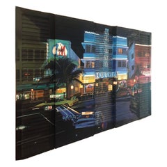 Monumentale dipinto a olio e cera su legno di Jeff Pullen, in 3 D, raffigurante la vita di strada.