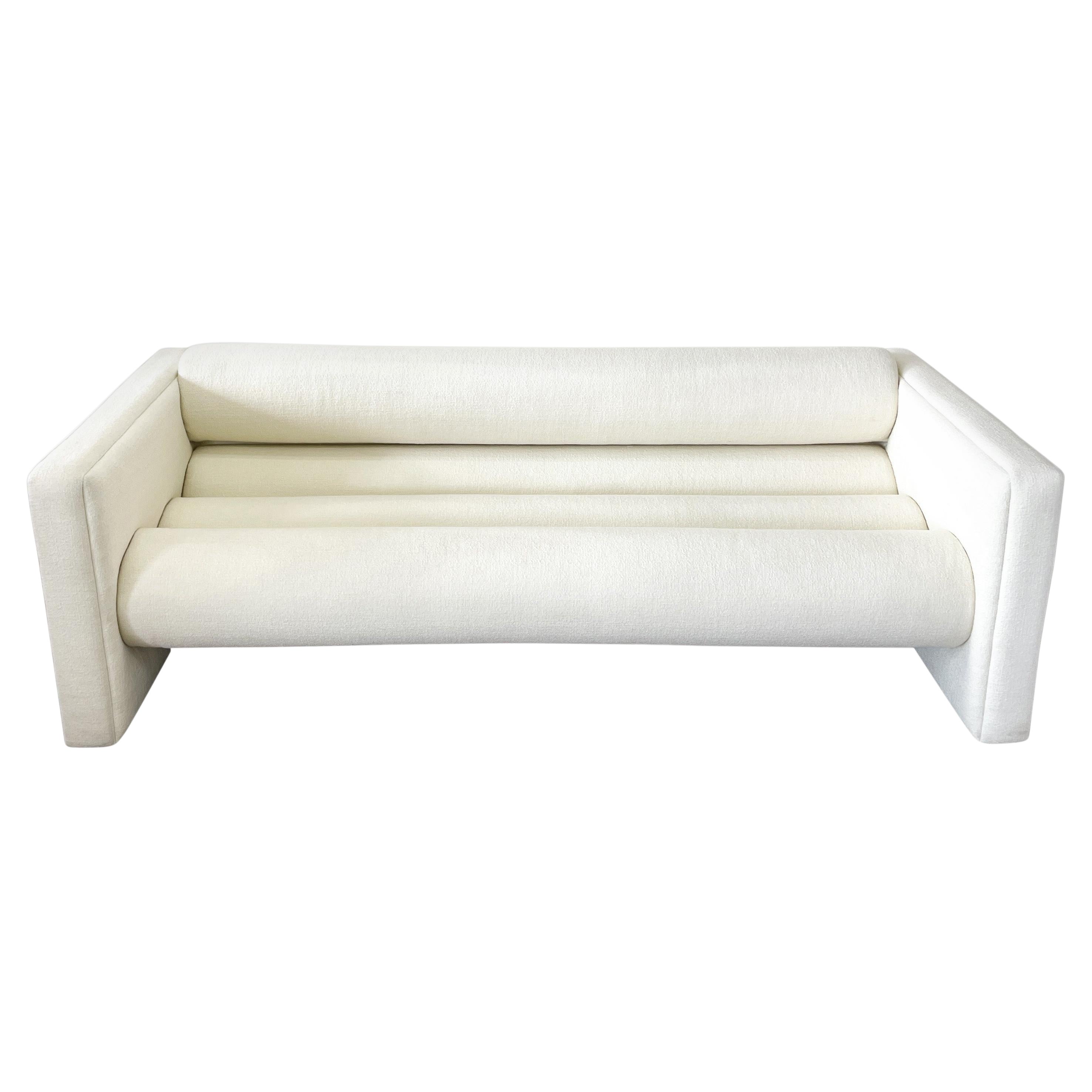 Vintage 80s Postmodern off White/Light Cream bouclé Bolster Sofa