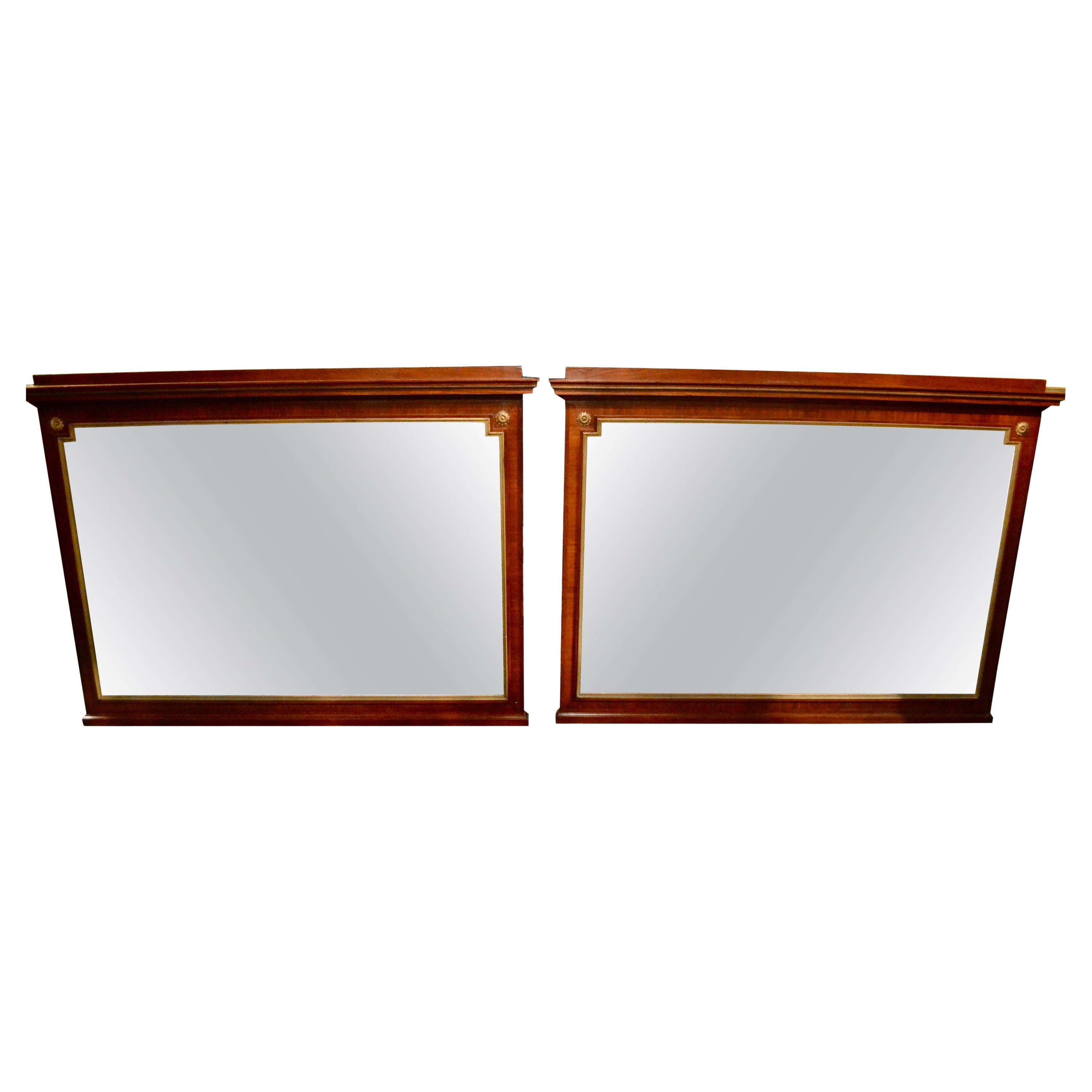 Pair of Dutch Empire Stained Wood, Gilt Bronze and Beveled Glass Mirrors For Sale