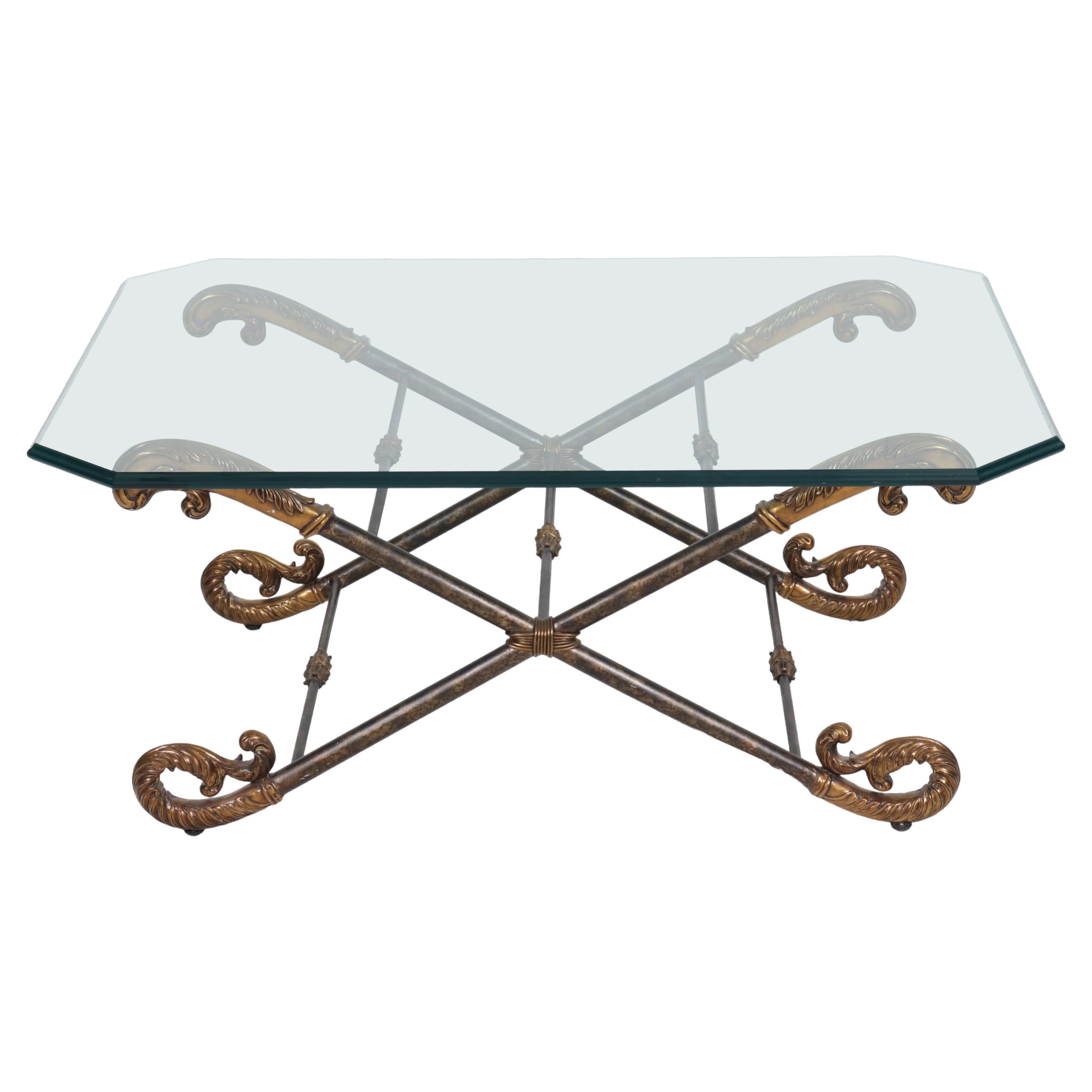 La Barge Brass and Glass Coffee Table For Sale