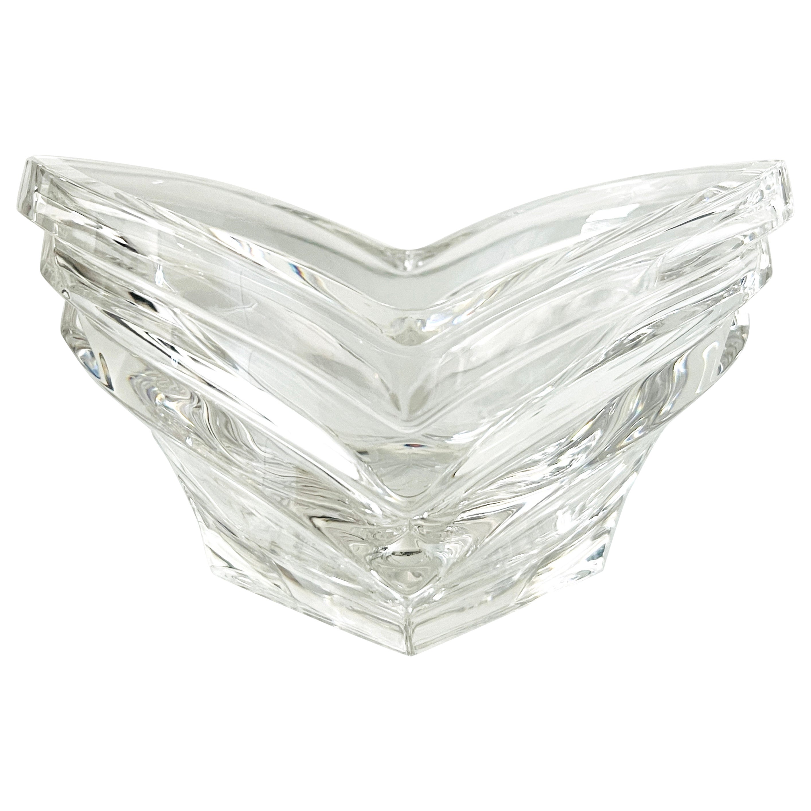 Crystal Vide-Poche Dish with Geometric Fluted Glass, France, 1970s