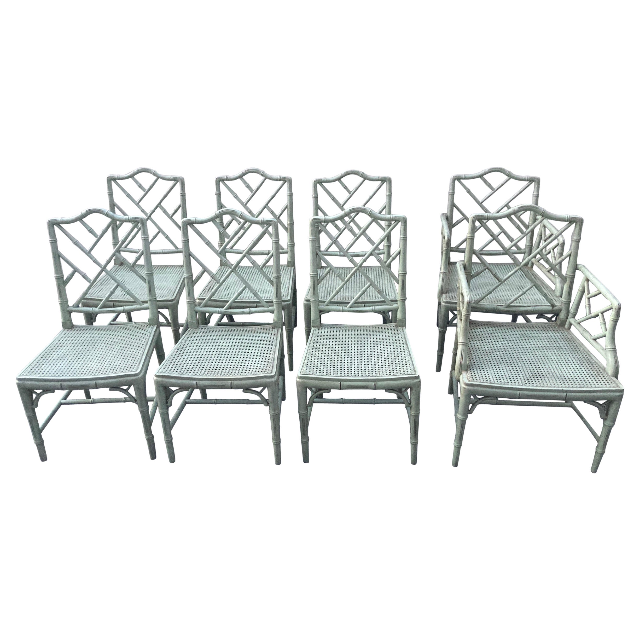 Set of 8 Chinese Chippendale Style Faux Bamboo Dining Chairs