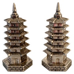 Vintage Silver Godinger Chinoiserie Pagoda Salt and Pepper Shakers