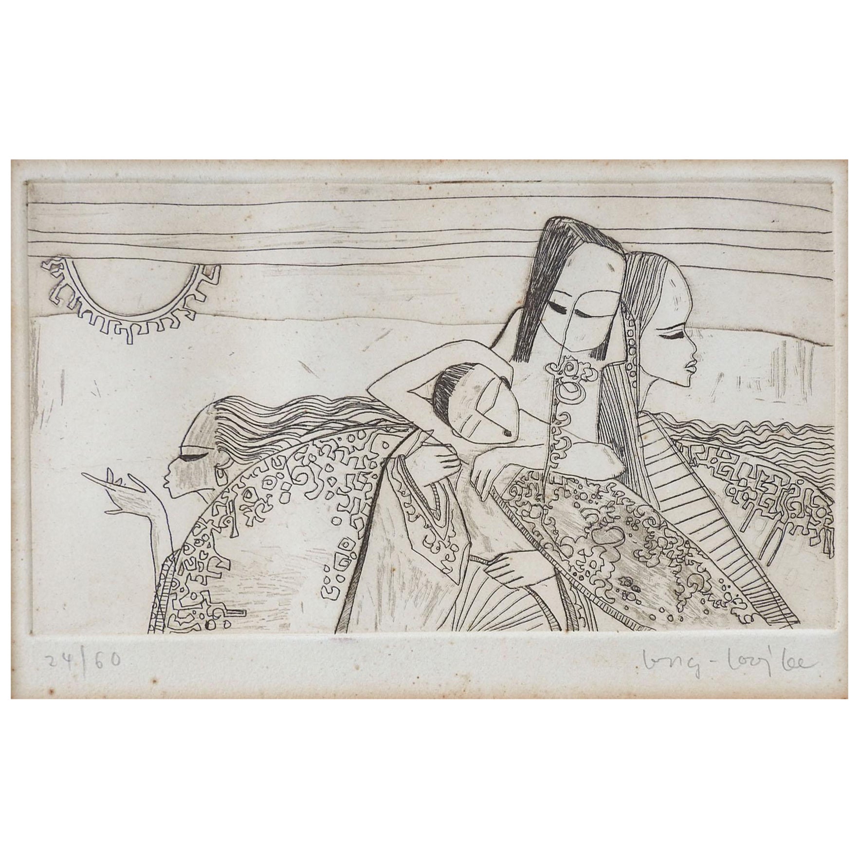 Mid-20th Century Lee Long Looi Abstract Etching For Sale