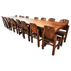 Used 1800s Oak Refectory Dining Table with 16 Matching Chairs 16 foot