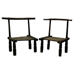 Antique Hand Carved African Low Chairs 19th Century Ivory Coast