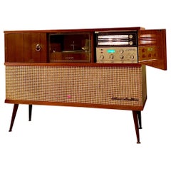 gws239 mid century modern stereo console cabinet record player refurbished