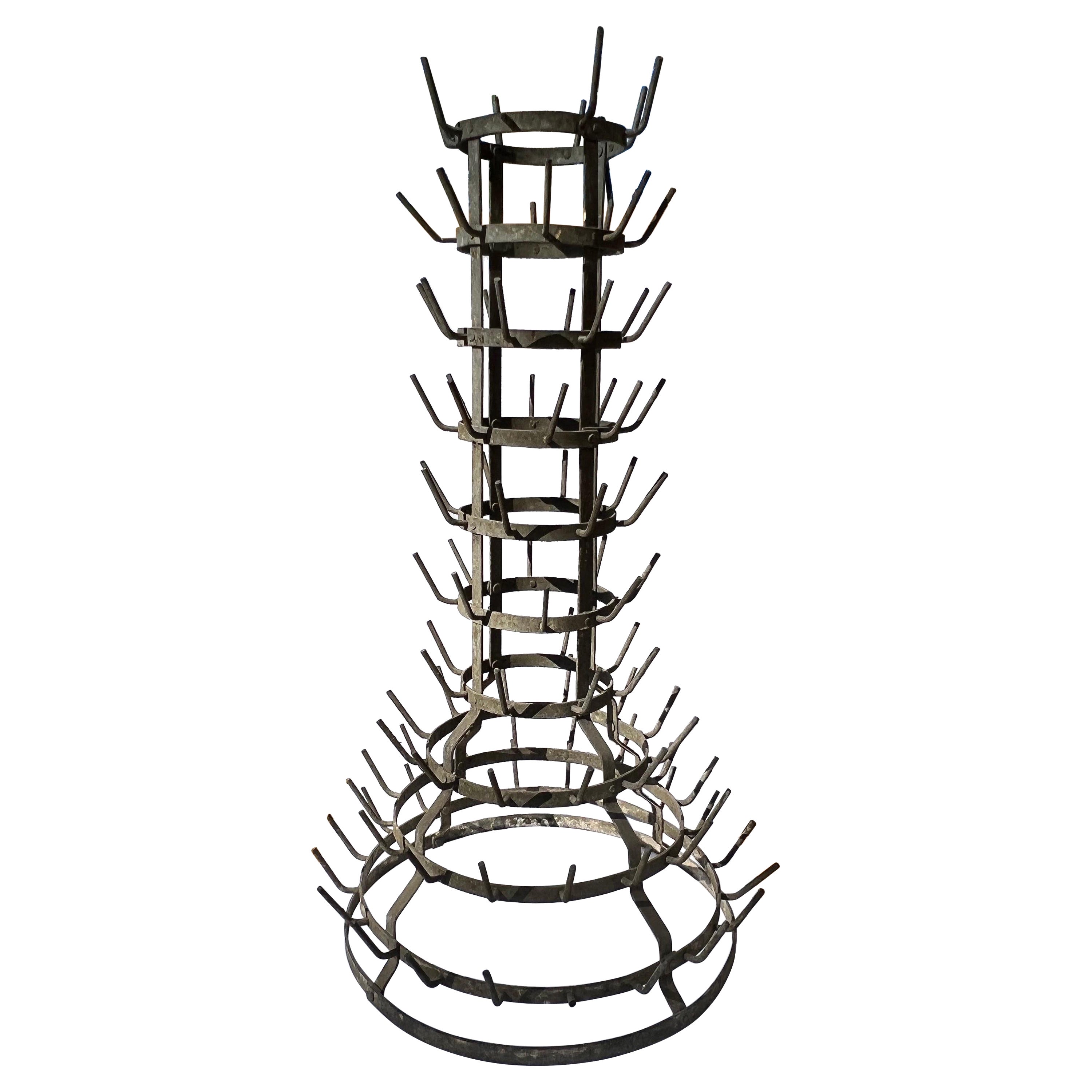 Antique French 10-Tier Zinc Wine Bottle Drying Rack, circa 1900