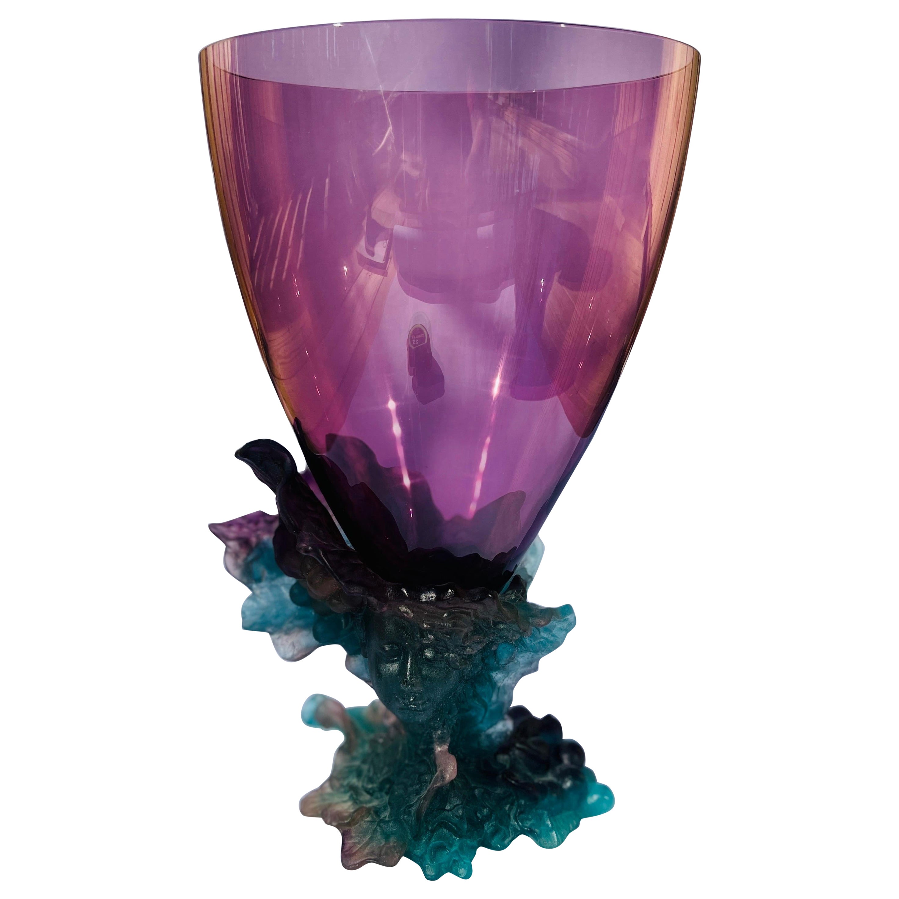 Französisch Daum Bacchus große grüne Amethyst Vase Tafelaufsatz Pâté De Verre im Angebot