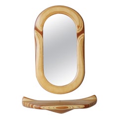 Retro Organic Molded Plywood Mirror and Shelf Set