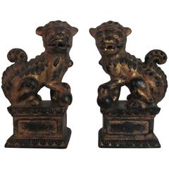 Retro Black and Gold Foo Dog Bookends