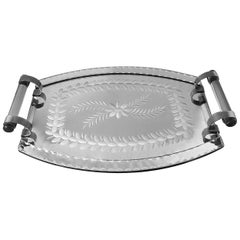 Vintage French Vanity Tray with Engraved and Ground Mirror