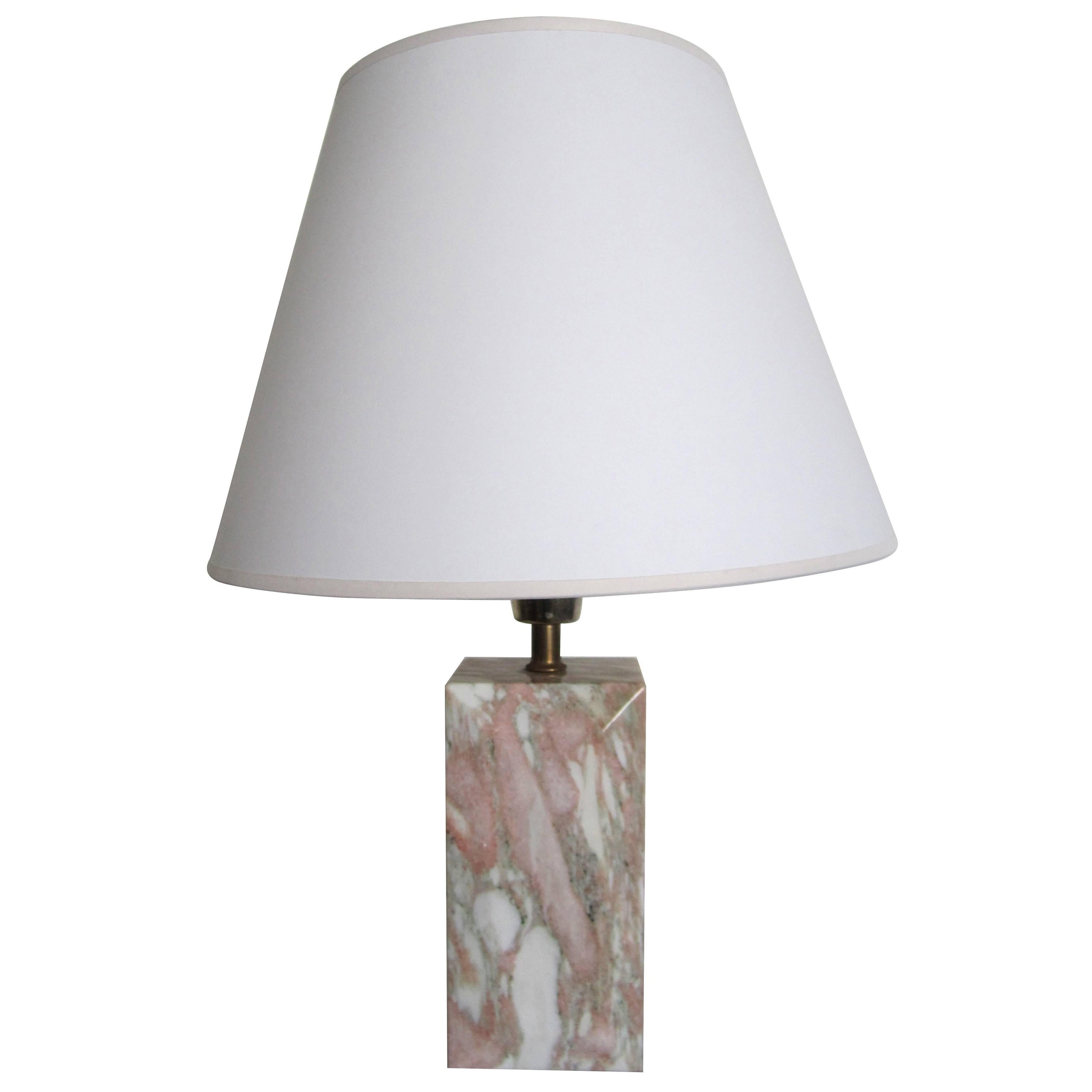 Lampe de bureau ou de table en marbre rose et blanc, vers 1970