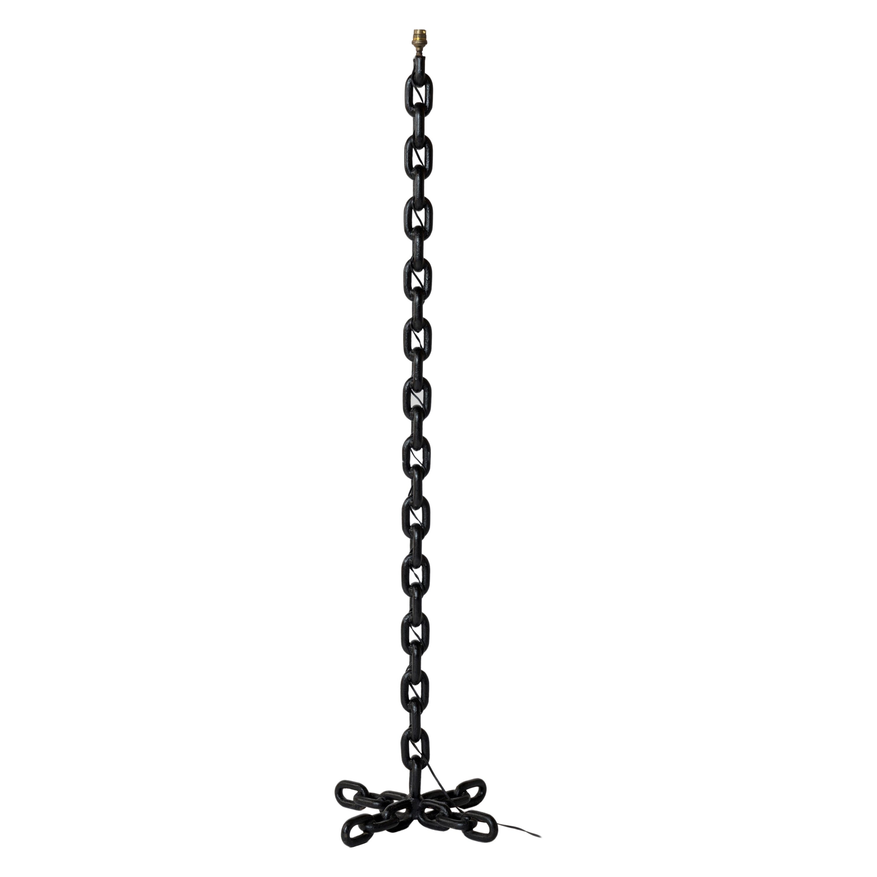 Brutalist Welded Black Enamel Chain Floor Lamp, France, 1970s