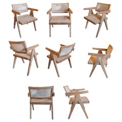Set of Wooden Chairs and Seat with Wicker Backrest