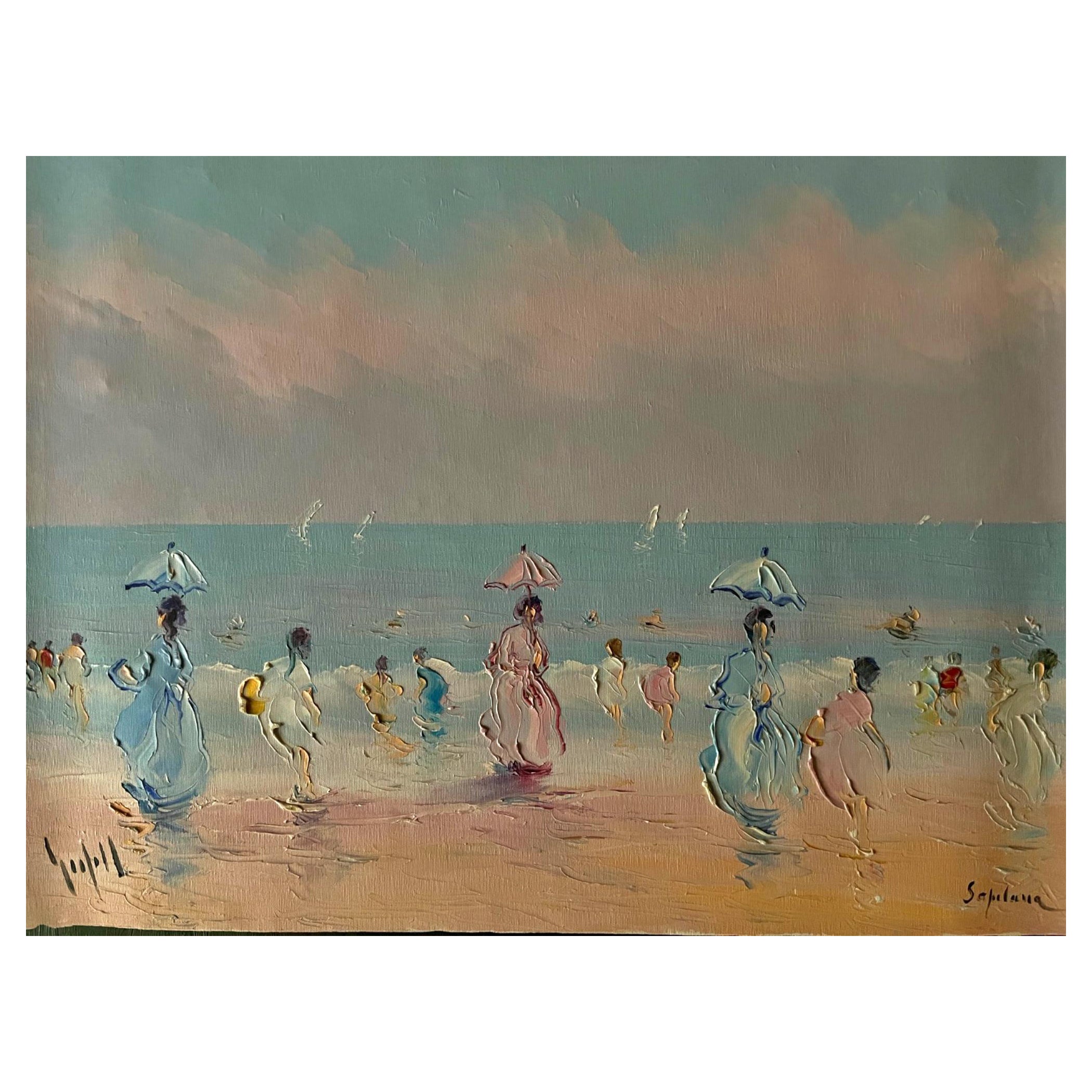 Spanish School of the 20th Century "the Beach" Signed