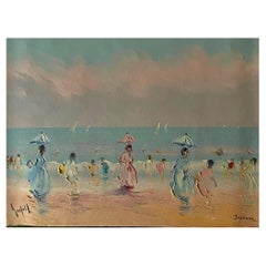 Vintage Spanish School of the 20th Century "the Beach" Signed
