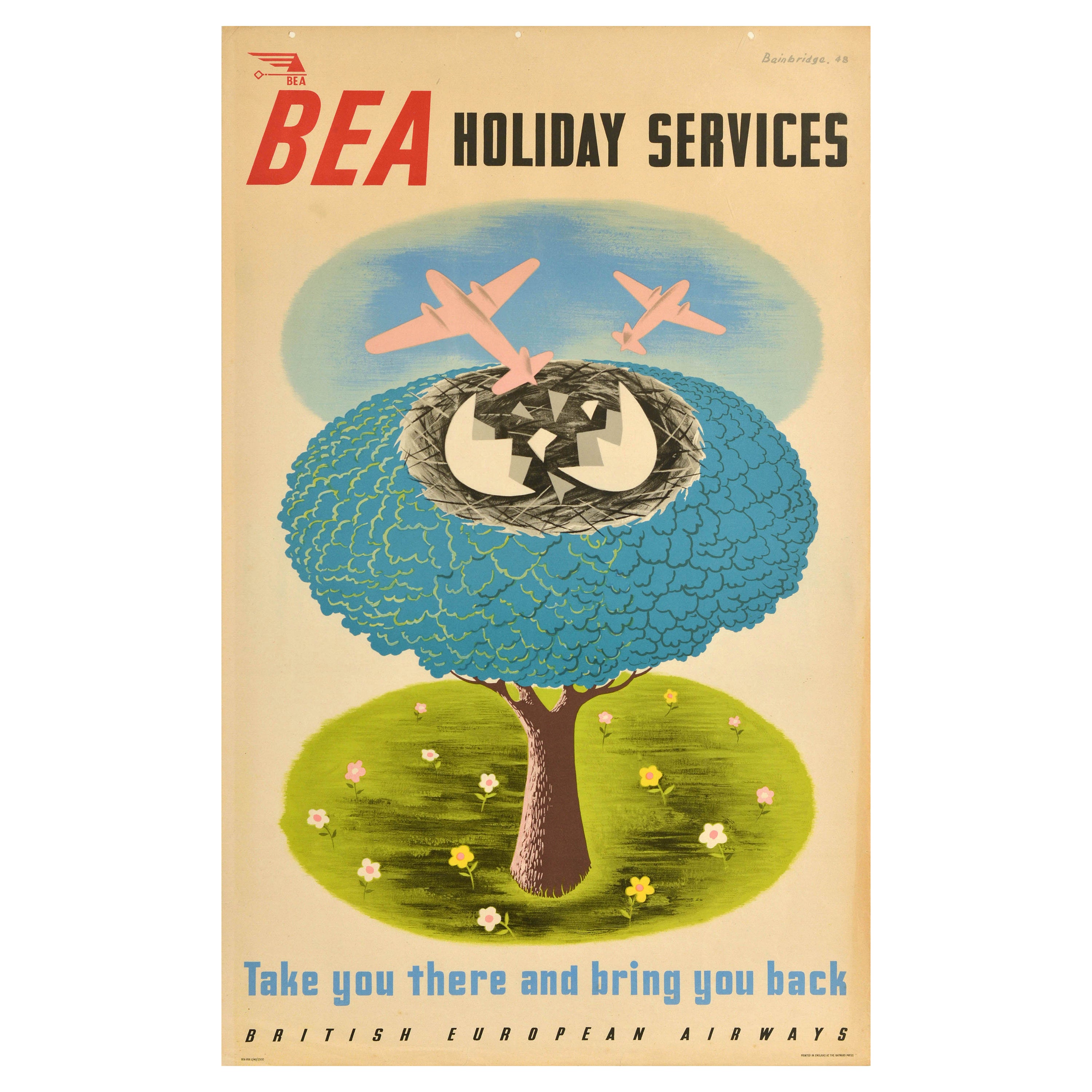 Original Vintage Travel Poster BEA Holiday Services British European Airways Art