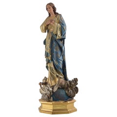 Immaculate Conception, Polychrome Wood, Glass Eyes, Portugal, 19th Century