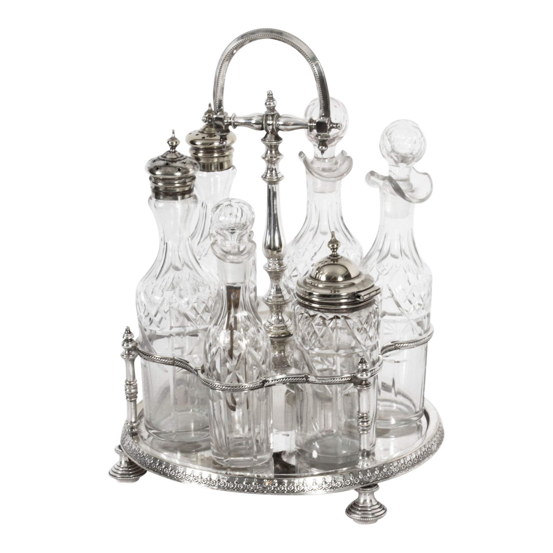 Antique Victorian Silver Plated 6 Bottle Cruet Set, 19th Century