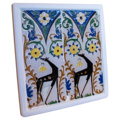 1950s Spanish Decorative Tile Framed in Wood in Different Colours