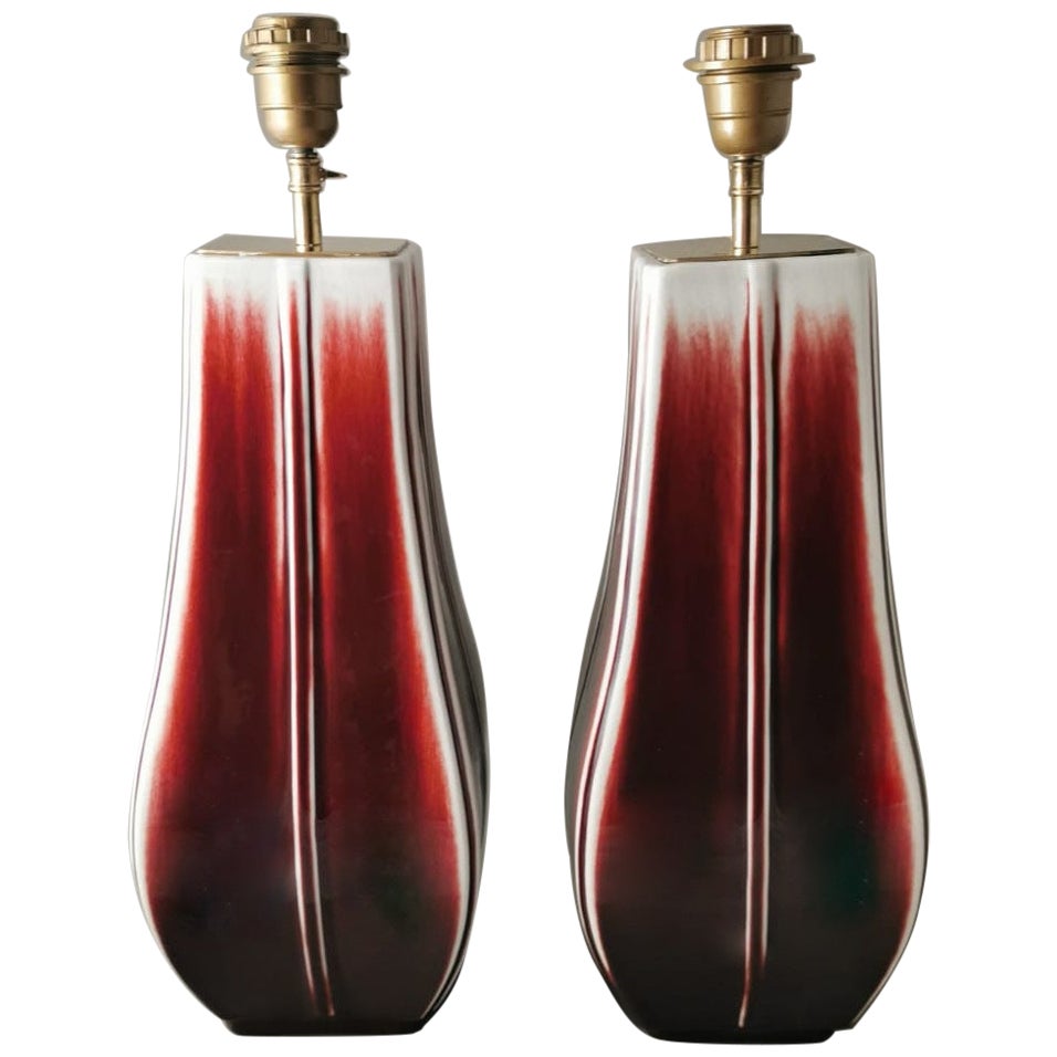 Coppia di lampade cinesi in ceramica senza paralume in vendita