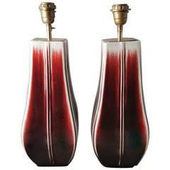 Pair of Chinese Ceramic Lamps 'Without Lampshade'