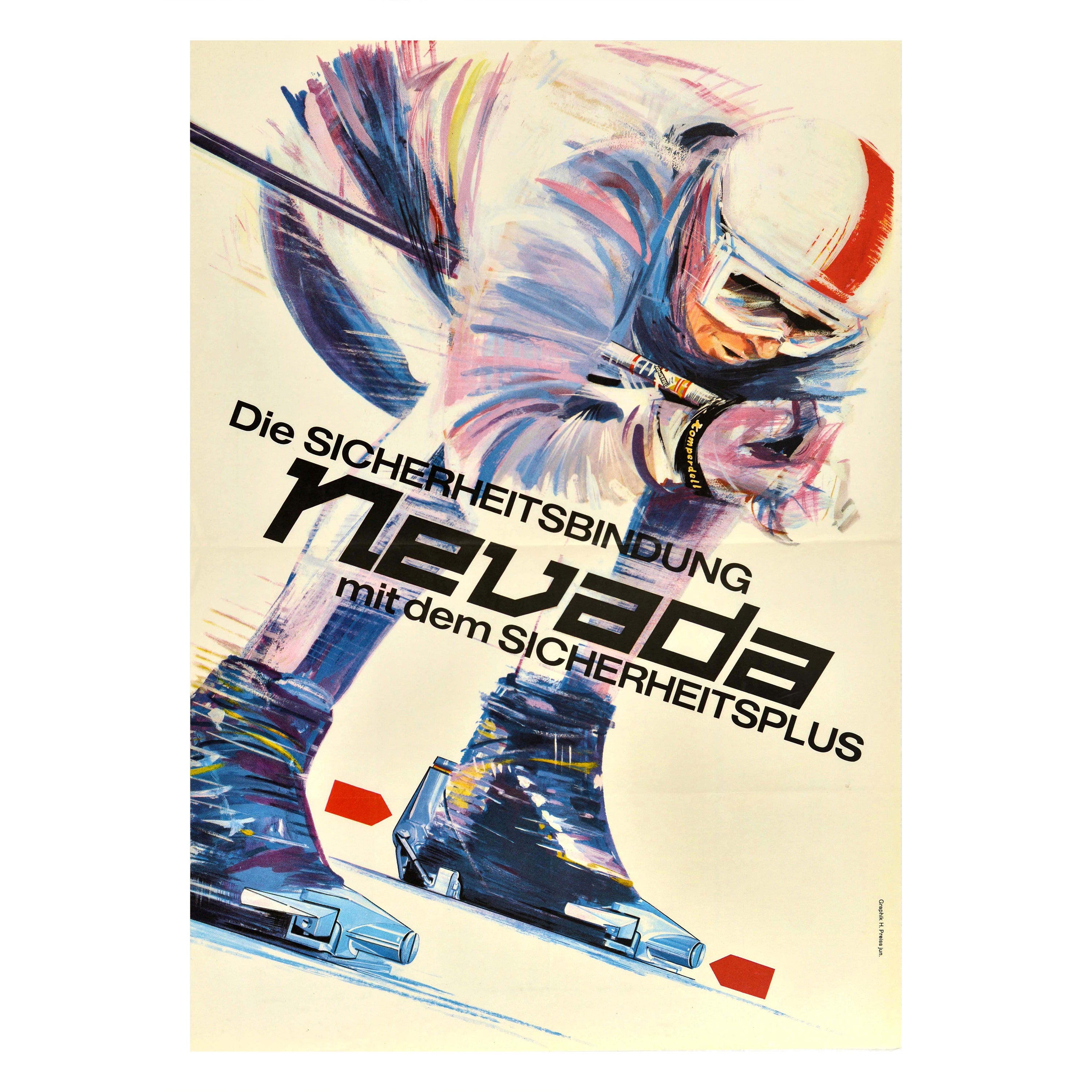 Original Vintage Poster Nevada Ski Equipment Skiing Gear Skier Winter Sport 