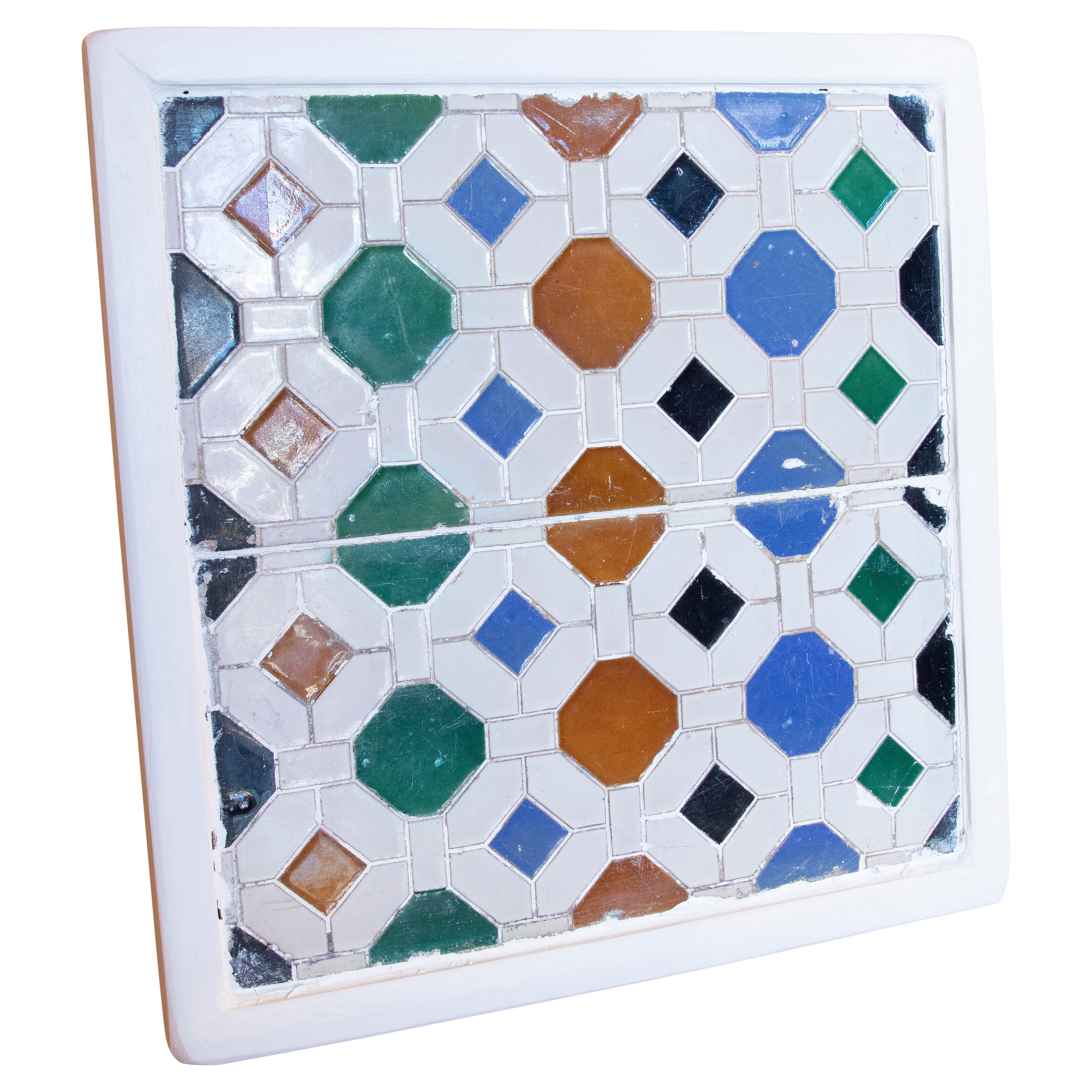 1950s Spanish Decorative Tile Framed in Wood in Different Colours