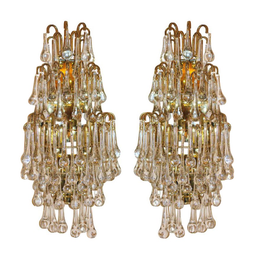 Set of Italian Glass Drops Sconces, Sold per Pair For Sale