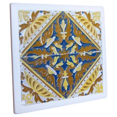 1950s Spanish Decorative Tile Framed in Wood in Different Colors