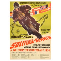 Original Vintage Sports Poster Solitude Motorcycle Race World Championship 1954