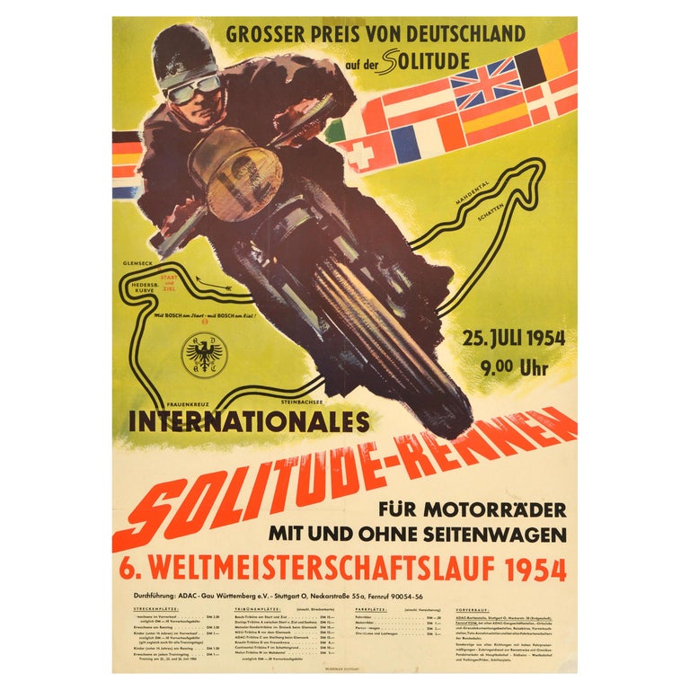Original Vintage Sports Poster Solitude Motorcycle Race World