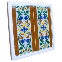 1950s Spanish Decorative Tile Framed in Wood in Different Colours