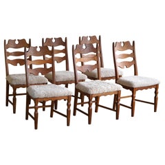 Set of 6 "Razorblade" Chairs in Oak & Lambswool, Henning Kjærnulf, 1960s