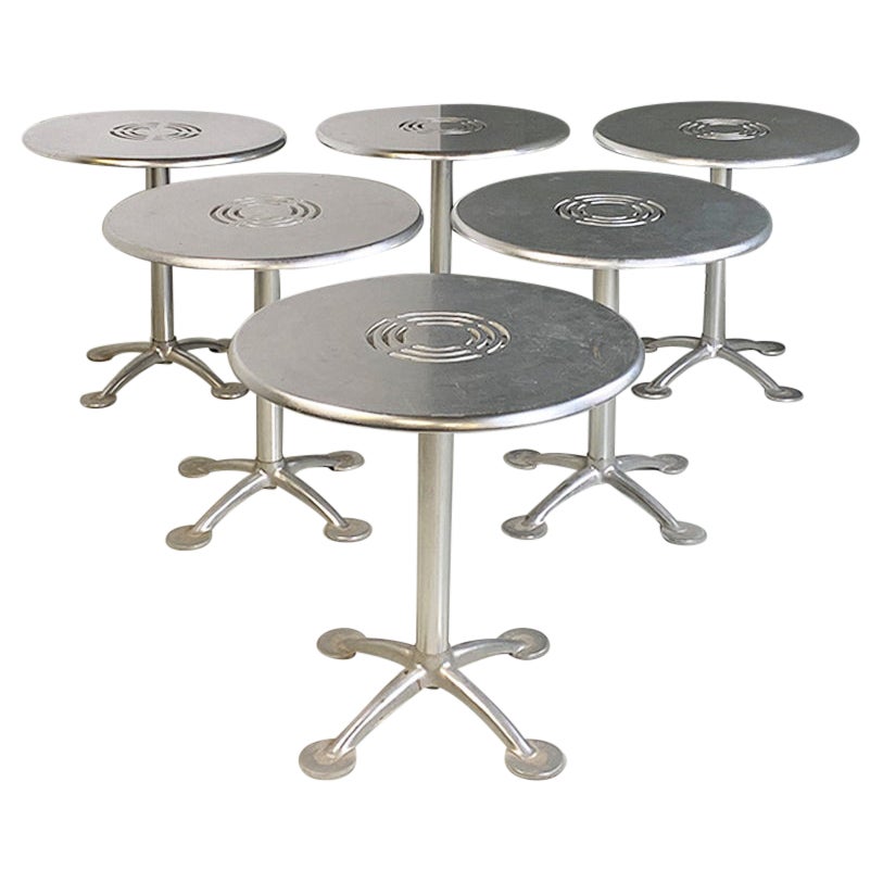 Italian Modern Round Brushed Aluminium Casting Bar or Dining Tables, 1980s For Sale